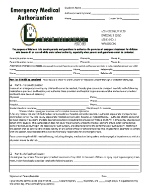 Emergency Medical Authorization Form