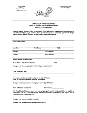 City of Palatka Employment Application