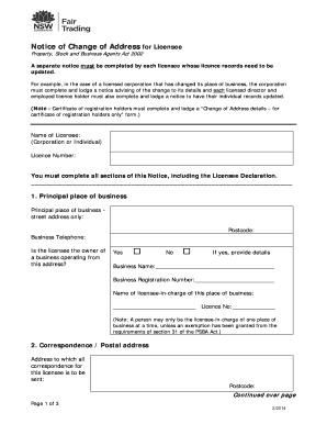 Notice of Change of Address for Licensee