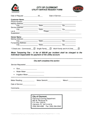 City of Clermont Utility Service Request Form