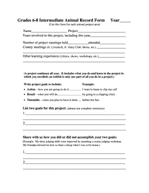 4-H Intermediate Animal Record Form