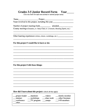 Junior Record Form for 4-H Projects