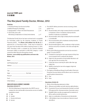 CME Quiz on Preventive Primary Care Services for Men