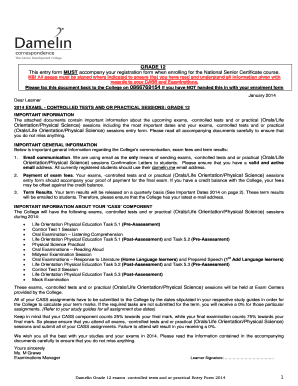 National Senior Certificate Grade 12 Exam Entry Form