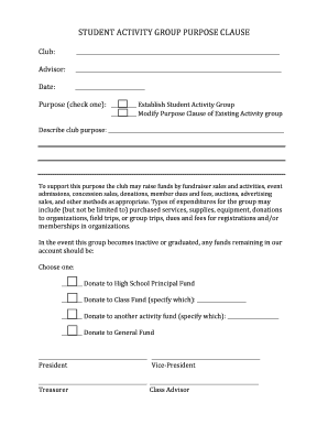 Student Activity Group Purpose Clause Form