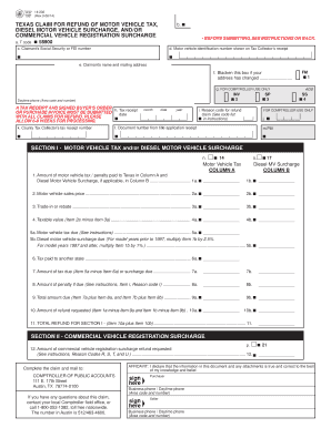 Texas Claim for Refund of Motor Vehicle Tax