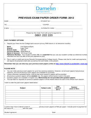 Previous Exam Paper Order Form