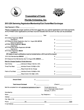 2015 Florida Swimming Registration and Payment Form