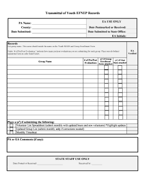 Transmittal of Youth EFNEP Records