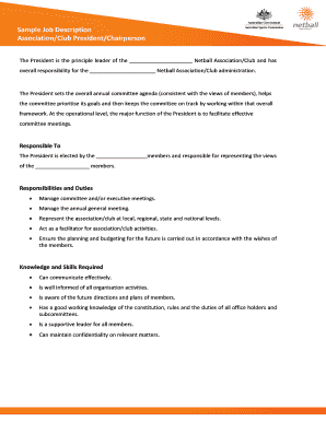 Netball Association Club President Job Description