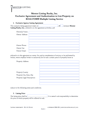 Exclusive Property Listing Agreement