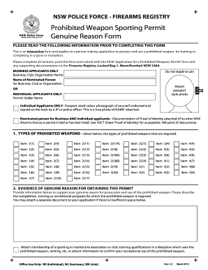 NSW Prohibited Weapon Sporting Permit Application