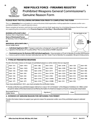 NSW Prohibited Weapons Genuine Reason Form