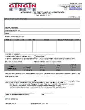 Western Australian Cat Registration Application