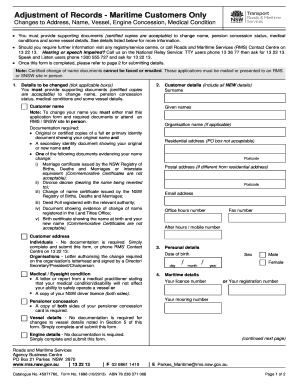 Maritime Customer Records Adjustment Form