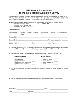 IEEE PES Technical Session Evaluation Survey