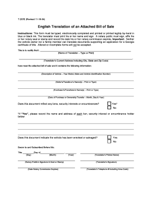 Georgia Bill of Sale Translation Form