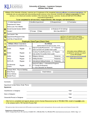University of Kansas Affiliate Data Sheet