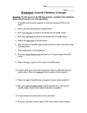 General Chemistry Concepts Worksheet