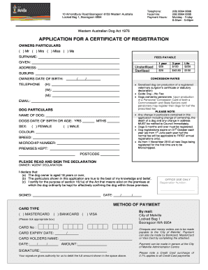 Western Australian Dog Registration Application