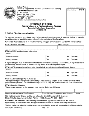 Alaska Statement of Change for Registered Agent