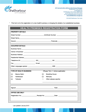 HEALTH PREMISES REGISTRATION FORM - shellharbournswgovau