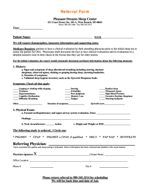 Pleasant Dreams Sleep Center Referral Form
