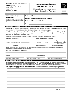 Swinburne University Registration Form