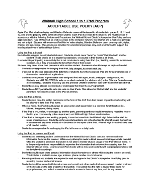 Whitnall High School 1 to 1 iPad Program Acceptable Use Policy