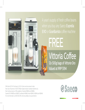 Philips Saeco Free Vittoria Coffee Promotion Claim Form