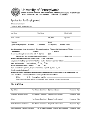 University of Pennsylvania Employment Application
