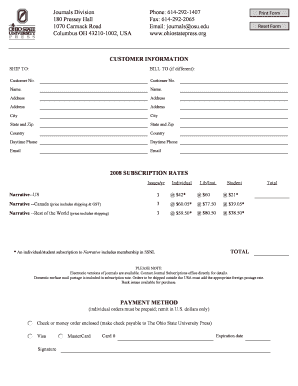 Narrative Journal Subscription Form