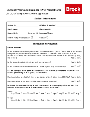 Eligibility Verification Number Request Form