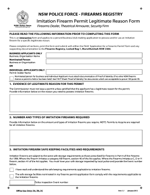 NSW Imitation Firearm Permit Legitimate Reason Form