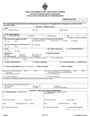 University of the West Indies Graduate Application Form