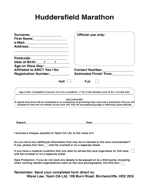 Huddersfield Marathon Registration Form