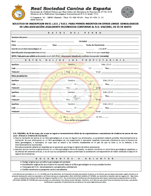 Solicitud de Inscripción en el L.O.E. / R.R.C. para Perros Inscritos en Otros Libros Genealógicos