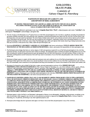 Golgotha Skate Park Liability Waiver