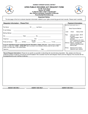 New Jersey Open Public Records Act Request Form
