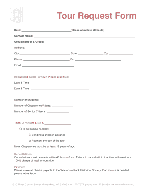 Wisconsin Black Historical Society Museum Tour Request Form