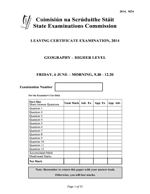 Leaving Certificate Geography Higher Level Exam 2014