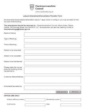 Leisure Booking Amendment Form