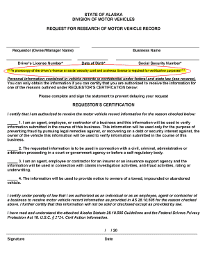 Alaska Motor Vehicle Record Request Form