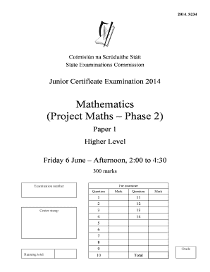 Junior Certificate Mathematics Exam 2014