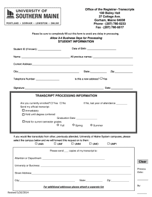 University of Maine Transcript Request Form
