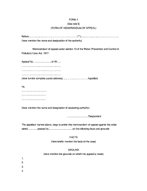 Memorandum of Appeal for Water Pollution Cess