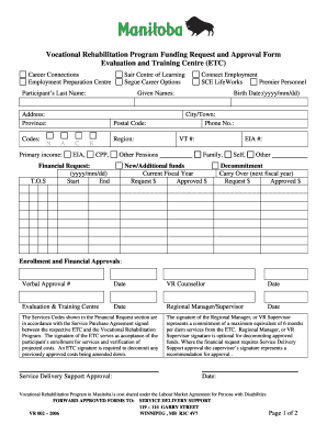 Vocational Rehabilitation Program Funding Request and Approval Form
