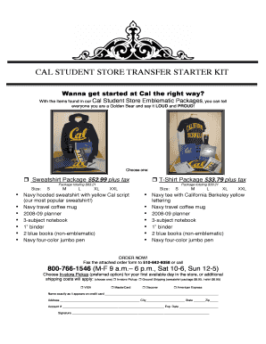 Cal Student Store Transfer Starter Kit Order Form