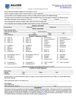 Transfer of Credit Approval Form
