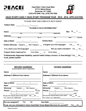 Head Start Program Application